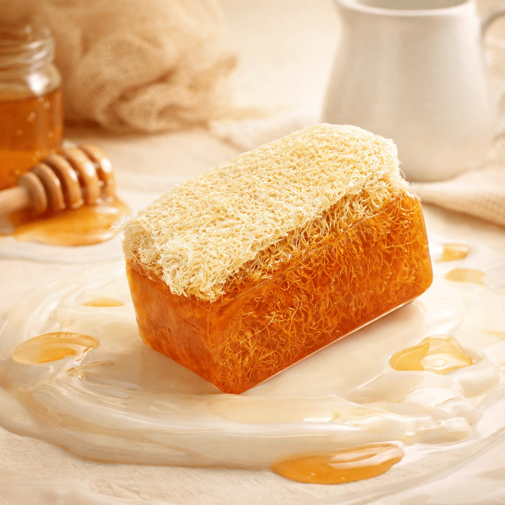 صابون گلیسیرینه شیر الاغ و عسل الیاف‌دار؛ شوینده ملایم بدن